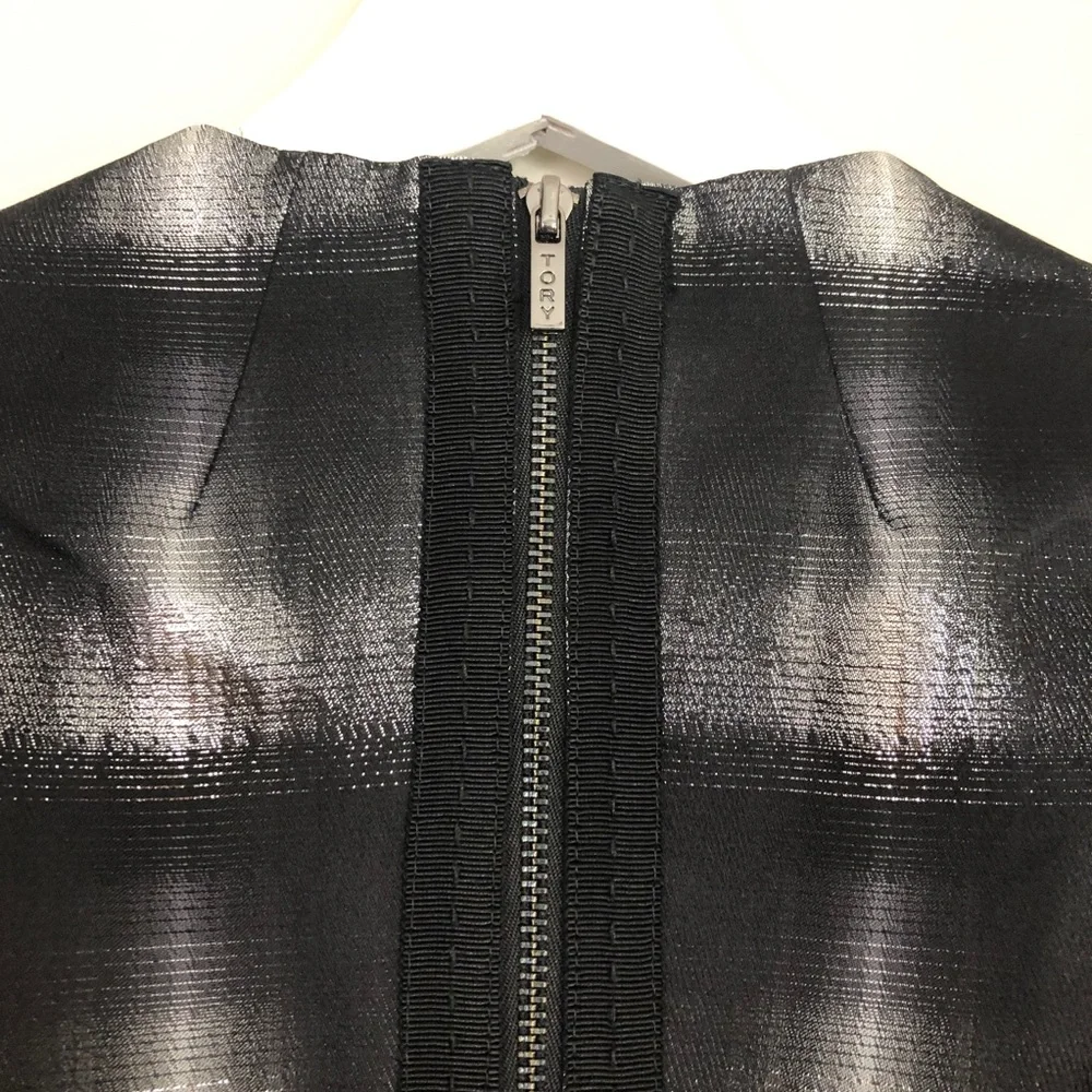 Tory Burch Sleeveless Silk Metallic Plaid Knee Length Dress